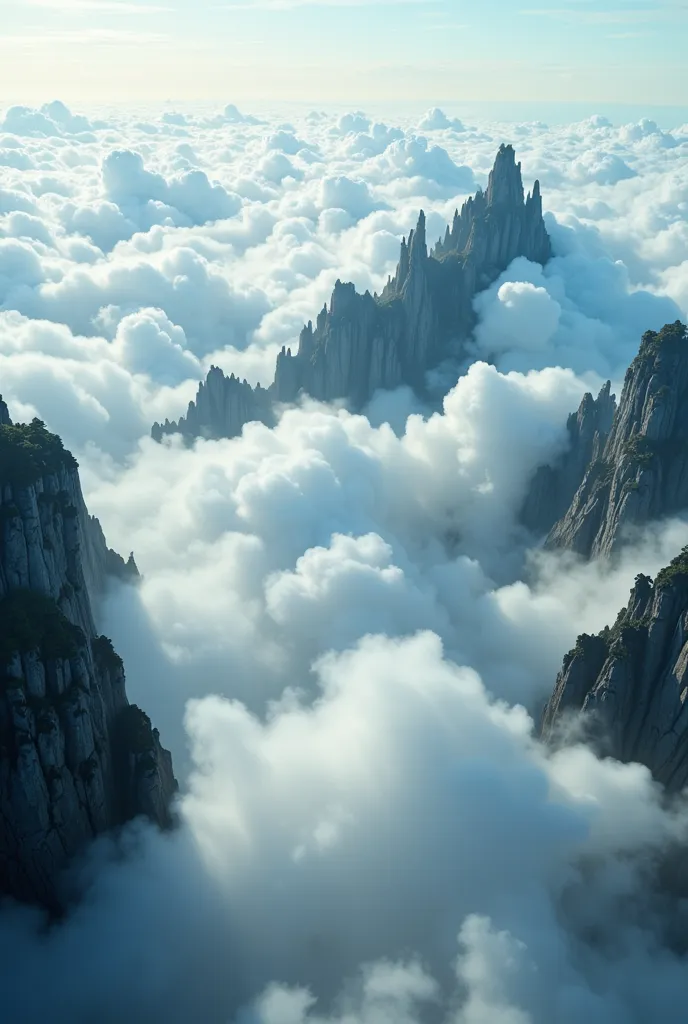 Scenario: Region of the Eternal Clouds

Camera Angle:
The camera is slowly rising, capturing the dense, floating clouds. The plan shows a horizon covered by a continuous layer of clouds, with some towers and structures visible above them.

 lighting:
Light...