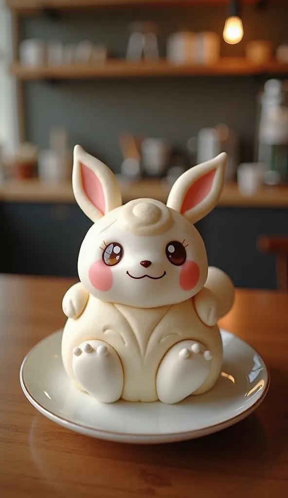 3d latte art in the shape of a methamon like a fluffy marshmallow　The background is pure coffee shop、Pokémon that seem strong
