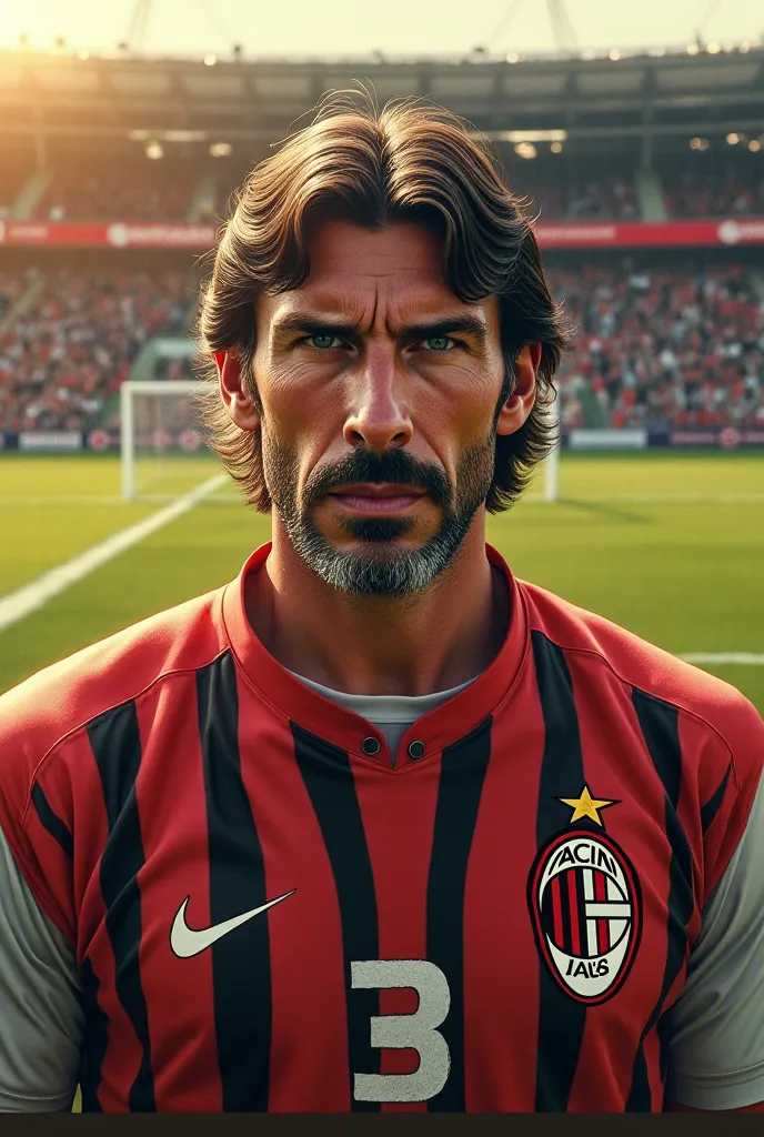 Create Paolo Maldini on a soccer field with the number 3 