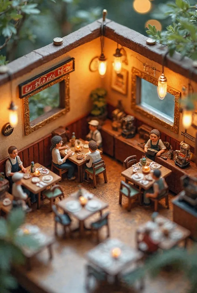 Dollhouse-sized miniature restaurant。isometric