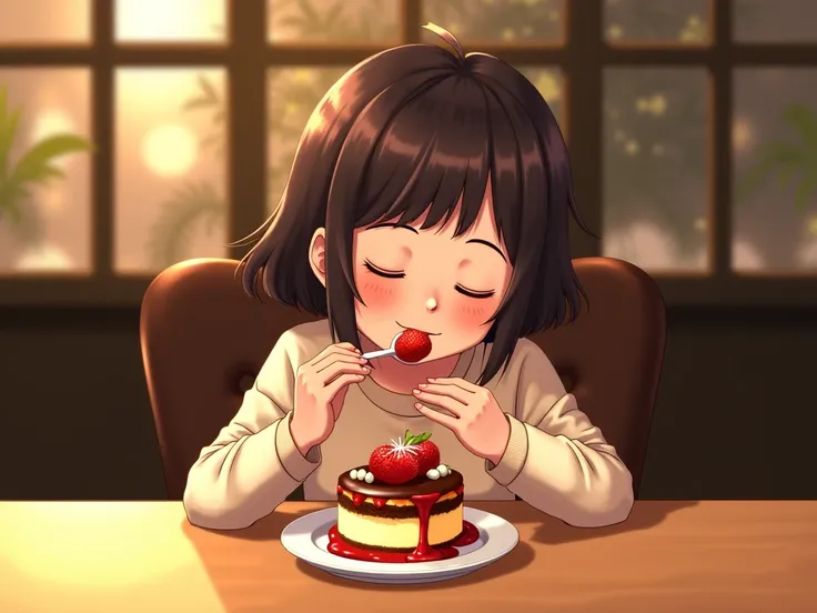 Enjoying dessert