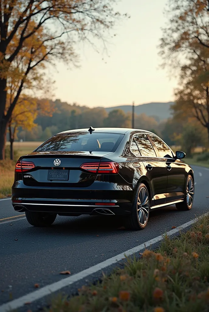 Jetta model 2013 black sideways on a quiet road 