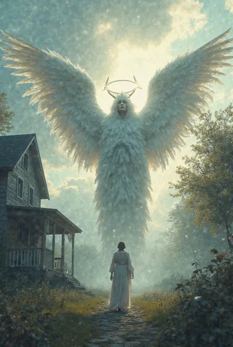 The patient who slept in the ICU room came home and saw the angel standing in front of the house.