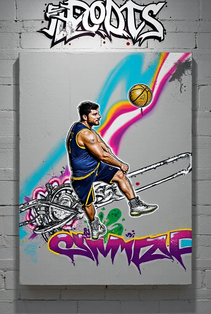 Change the green background for a white brick wall with urban graffiti like sports 