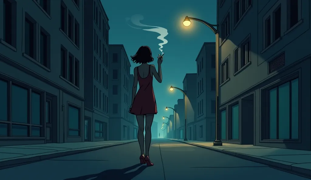 Lofi Girl Smoking While Walking Alone
She walks through an empty city street at night, holding her cigarette with a relaxed posture. The smoke trails behind her, and the street is eerily quiet with soft streetlight illumination.animated comic hot girl