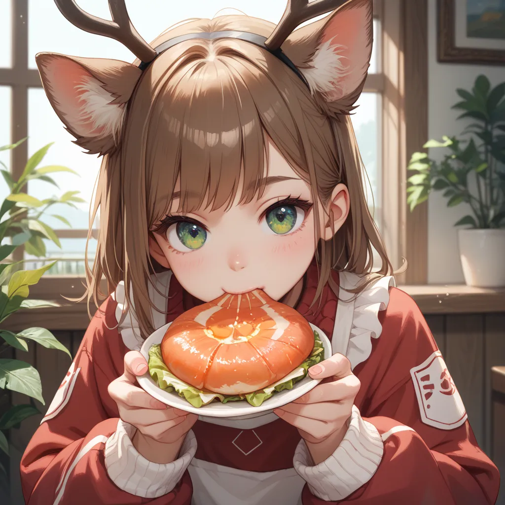  with cat ears eating fish、Moose Sleeve