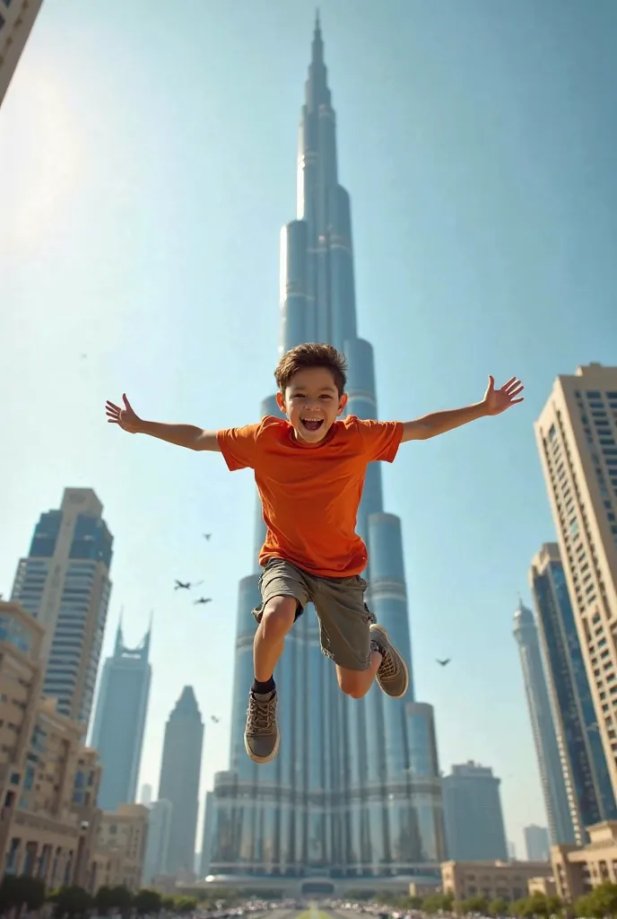 A boy jump on the burj khalifa buliding 