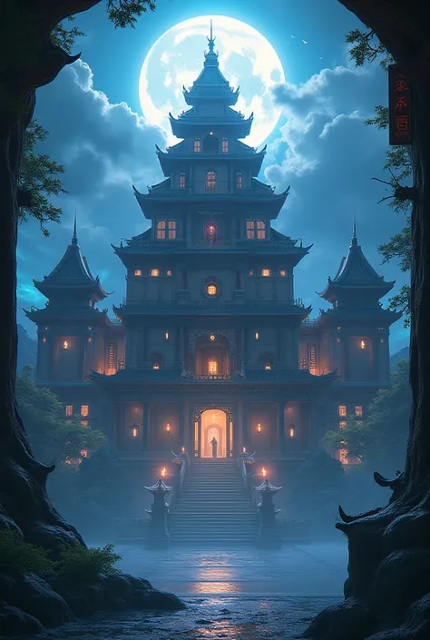 
*Panel 1: A grand palace in the Vermilion Serpent Dynasty, bathed in moonlight.*

*Caption: Vermilion Serpent Dynasty, a realm of ancient power.*
