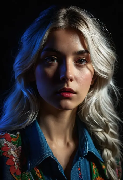 (front focus),(in the dark:1.6), Hyperrealist portrait of female by david hockney and alphonse mucha,fantasy art, photo realistic, dynamic lighting, artstation, poster, volumetric lighting, very detailed faces, 4 k, award winning,, 1girl, in the dark, deep...