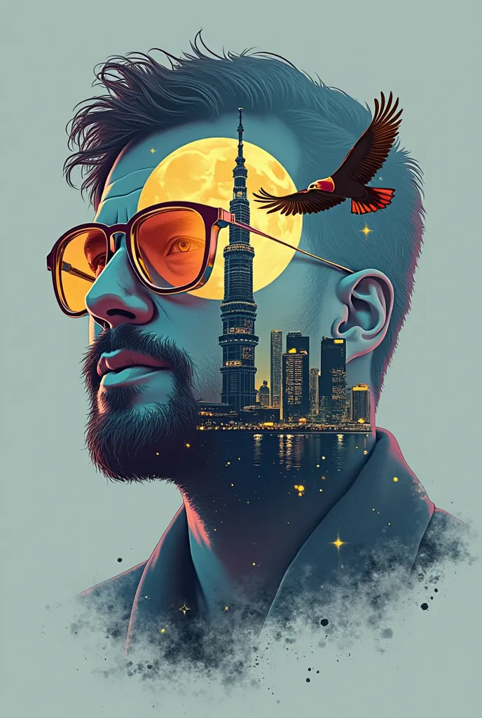 The model is wearing glass sunglasses with splease create logo for my company look like ( for construction company called JASAN For Construction, Trading & Contracting ) logo contain high buildings in middle and one tree beside and very small eagle fly bes...