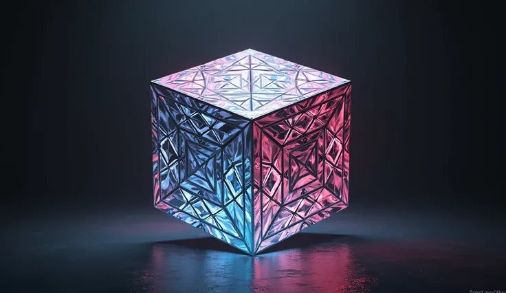 scanning cube, optical illusion on one side, detailed realistic 3D render, high quality, professional, photorealistic, sharp focus, physically-based rendering, studio lighting, extreme detail, vivid colors, 8K, masterpiece, HQ, intricate, mesmerizing, hypn...