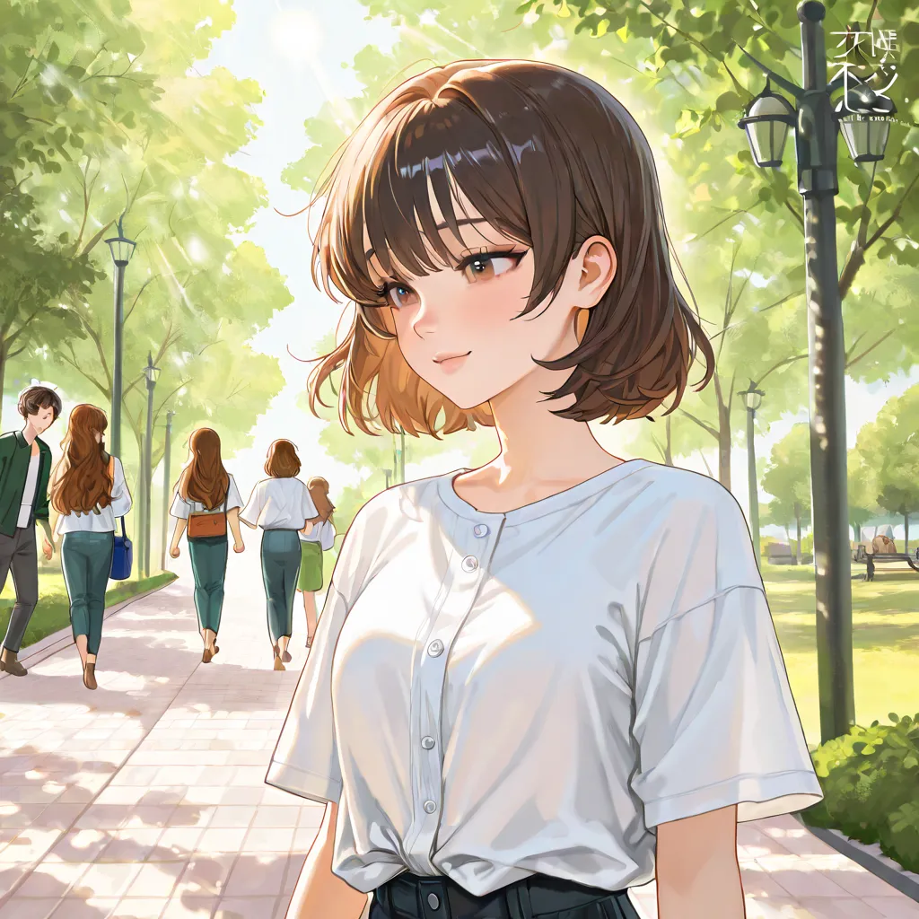 Couple walking in the park、white shirt