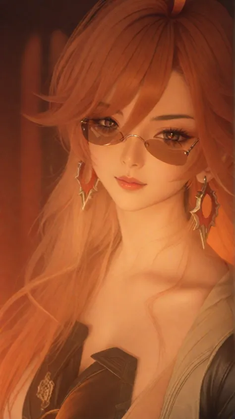 1girl,mavuika \(genshin impact\),jewelry,cleavage,earrings,ahoge,sunglasses,looking at viewer,large breasts,jacket,tinted eyewear,
very awa,masterpiece,best quality,year 2024,newest,highres,absurdres,
