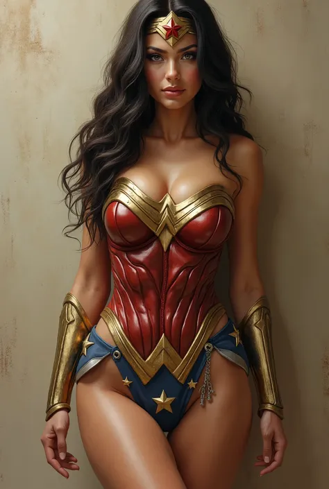 Create Wonder Woman with huge tits and huge ass and totally naked