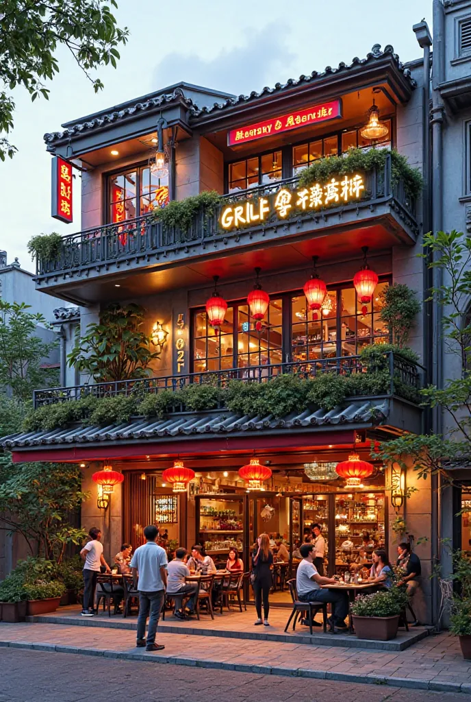 exterior of grill and hotpot restaurant 1st floor is aircon and the 2nd floor is open area with stairs outside and parking space