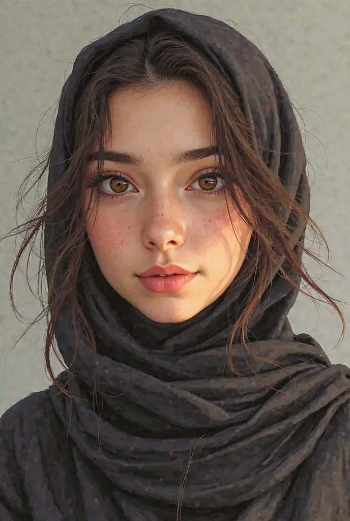 A 19 years old girl
Medical student hijaby girl and Religious, loves life, drawing, femininity, Arab and Islamic identity Her face is round and her eyes are small brown but not Asian but Arab. She loves reading and is gentle.