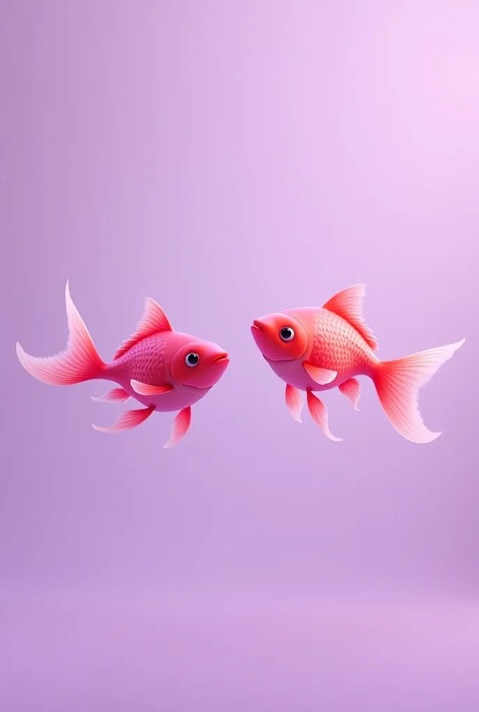 disney pixar , Two pink fishes , smooth lilac background  .