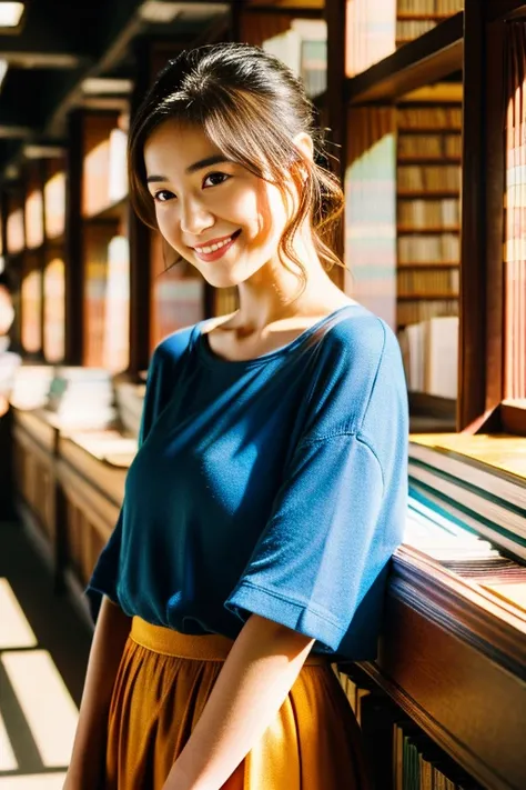 (8k, RAW photo, photorealistic, HQ, masterpiece, Brightly exposed photo), (Very elegant and beautiful, Perfect detail, Super detailed), a cute Japanese woman, (glowing eyes), 
(light smile), brown hair, low tied ponytail, (T-shirt, light jacket, Maxi Skirt...