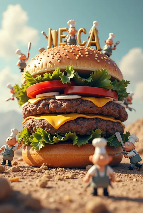 On a huge hamburger "nesca" by Tiny Chefs Let Mini Figures Work