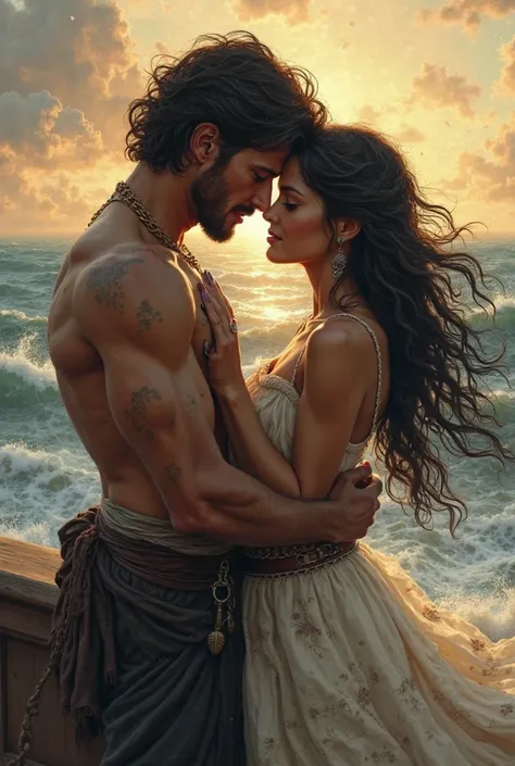 Pirates in Love, light brown man and woman with long black hair