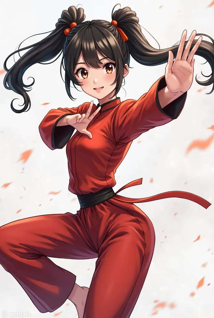 	•	Body Type: athletic, with a slender but toned physique that reflects years of disciplined martial arts training. Adult, 20 years old. Adult anime girl
	•	Height: 157 cm (5’2”).
	•	Face: Heart-shaped with high cheekbones that taper into a soft, rounded c...