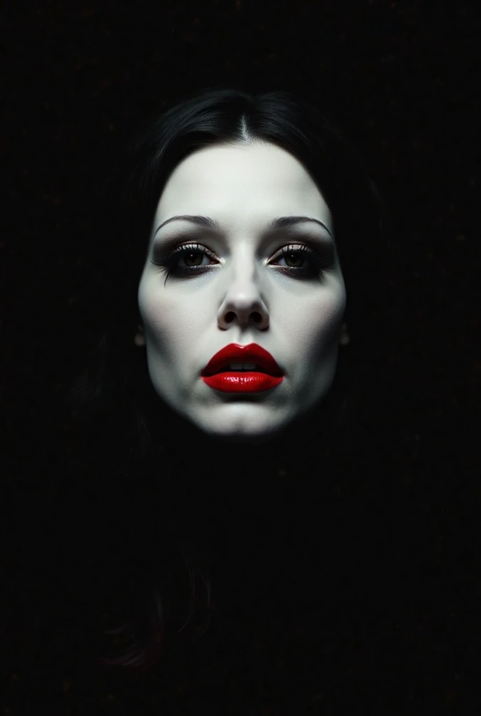 black background, white face, red lips, cut out, black and white