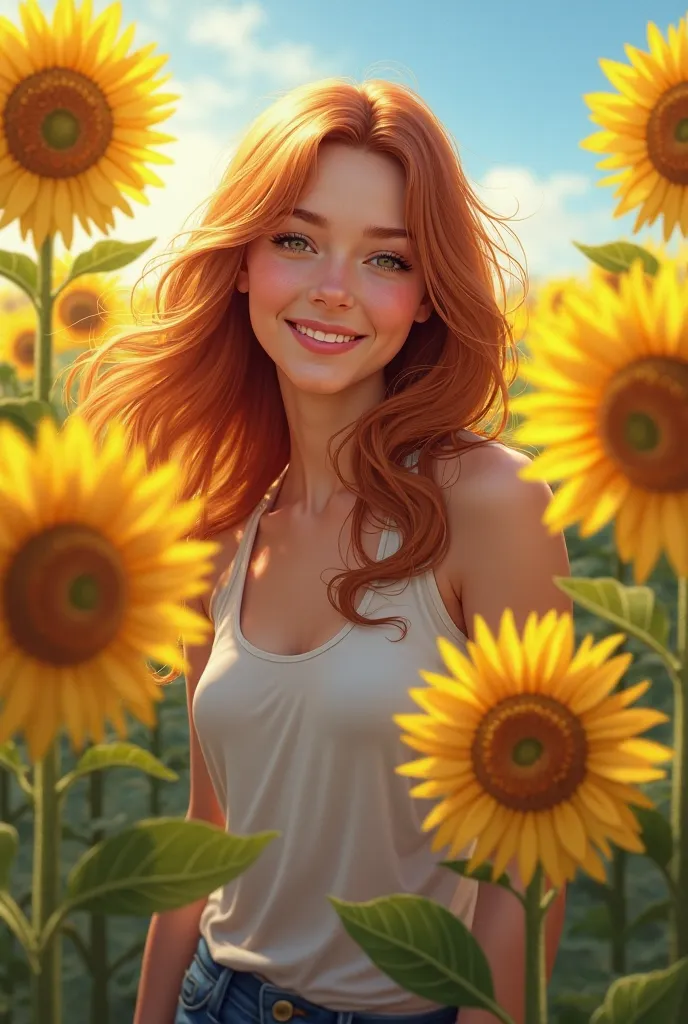 Girl with sunflowers