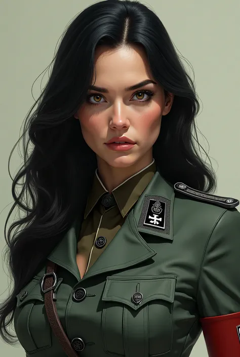 (masterpiece:1.2, best quality), 1lady, Yoru, solo, photorealistic, science fiction film, science fiction, science fiction, war, upper body, small breasts, focus on face, realistic, pastel painting, powerful, intelligent, sensual, detailed eyes (intimidati...