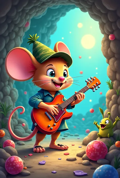 Earth under the sewer,Cartoon images,Mouse playing guitar,Mouse playing bass,Cleaning Curse,Colorful