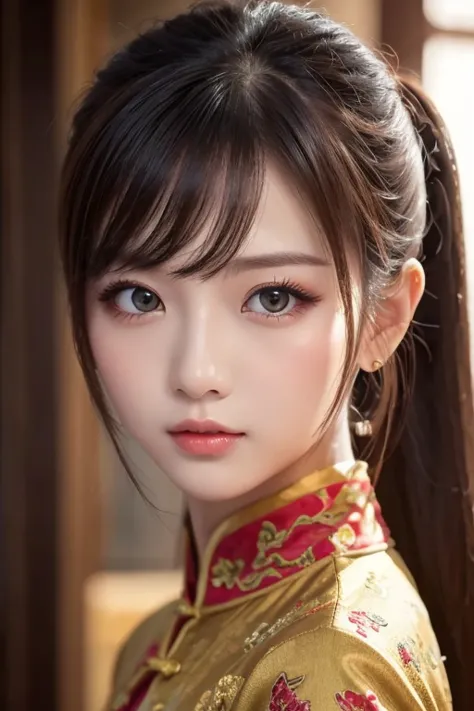  top quality , masterpiece,  high resolution,  1 girl,  china dress,  super gorgeous face , Super gorgeous eyes,  Super Gorgeous Hair , Kung fu fighting