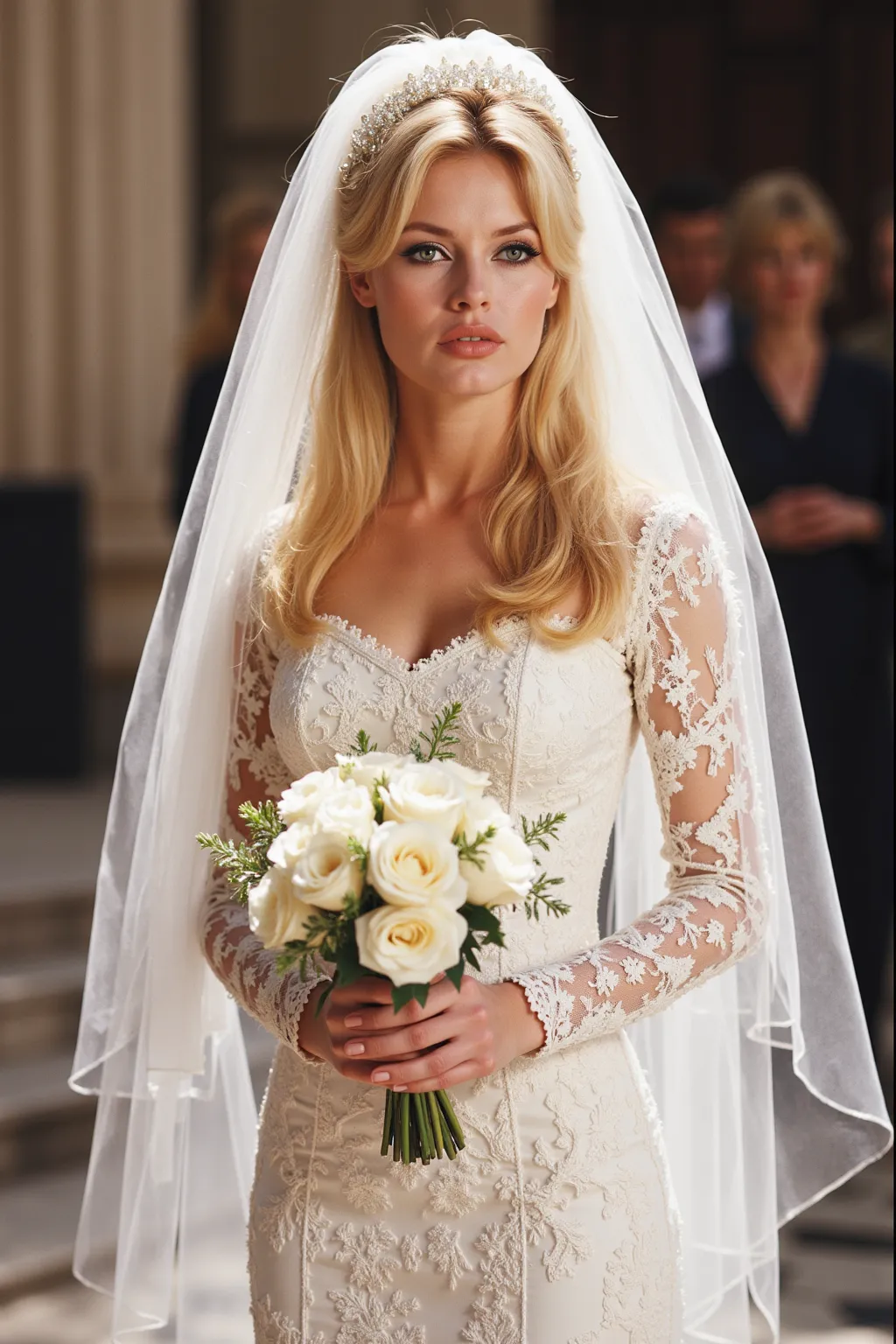 (masterpiece:1.2,  best quality),8k, Mat,((Marvel-Comic-Kunst,  thick border , solid color:1.3)),(Brigitte Bardot as bride),  front view, ((whole body, white lace wedding dress, bridal veil, flower bouquet holding, standing in the chapel, Vacuum cleaner)),...