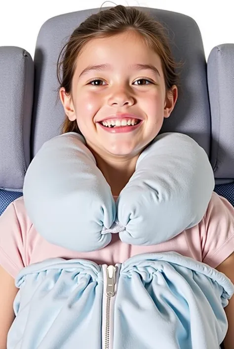 neck pillow with a blanket attached  the neck pillow has a zipper in the middle, it its the combination pf the neck pillow and blanket 