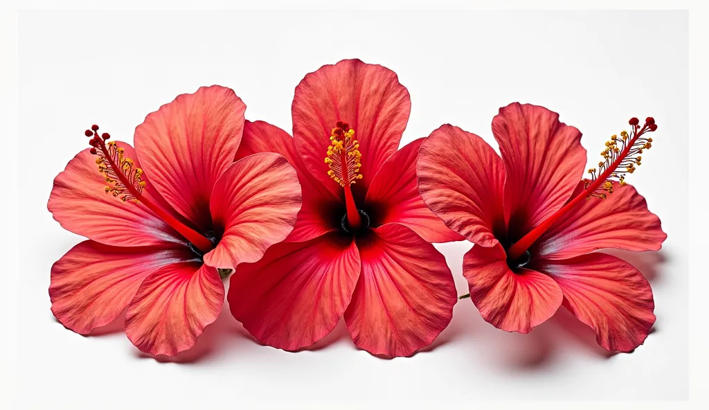 set of PNG Vibrant red hibiscus flower isolated on white background realstic and high resulation

