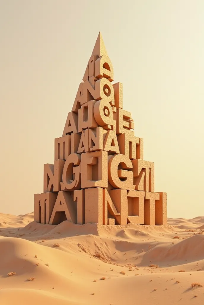 Create a 3d name ANGAT 3d  pyramid type and name make by the only angat letters in a sand place