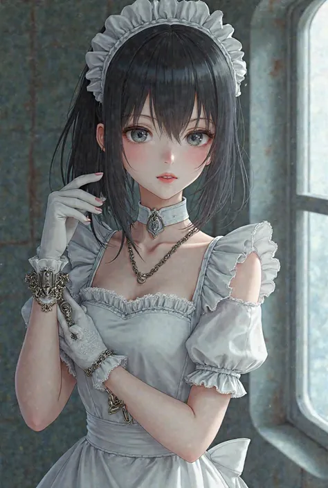  Anime Girl，maid，White Gloves，Metal Bracelet， Locking Chain