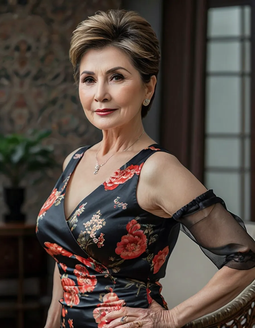 (realistic,best quality,4k,8k,highres,masterpiece:1.2),ultra-detailed,(realistic,photorealistic,photo-realistic:1.37), (Gloria Allred), mature mistress over 45 years old, Bright eyes, sensual lips, natural skin, abundant curves, plump figure, Curvy, (thick...