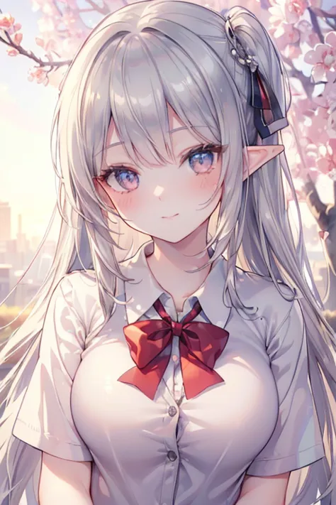 ((masterpiece, best quality, high resolution, UHD, pixel perfect, depth of field, 4k, RTX, HDR)), 1girl,elf,single, smile ,solo, 1, beautiful anime girl, beautiful art style, anime character, ((very long hair, silver hair,)), ( silver eyes:1.4, round eyes,...