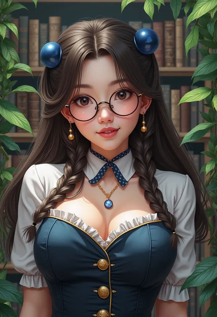 A beautiful woman in a cute Pennefore dress. long braids. round glasses. large dreamy eyes. he Official Art – An Award-Winning Digital Masterpiece In 4K Ultra HD, Extreme Detail And Intricate Realism. This Concept Art Brought To Life By The Hands Of Artist...