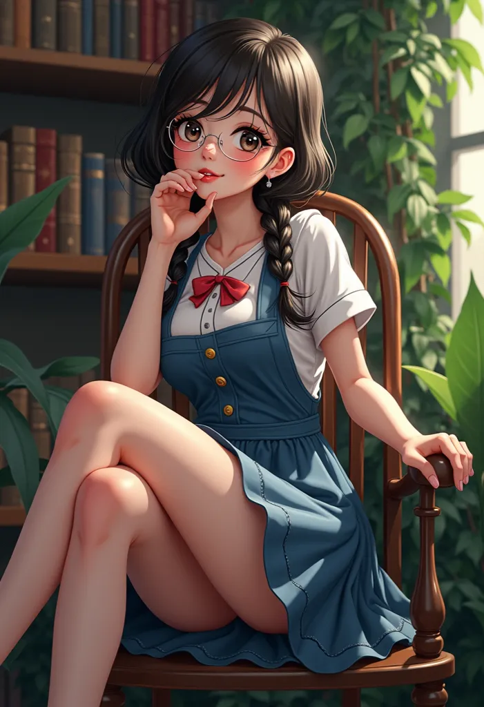 A beautiful woman in a cute Pennefore dress. long braids. round glasses. large dreamy eyes. he Official Art – An Award-Winning Digital Masterpiece In 4K Ultra HD, Extreme Detail And Intricate Realism. This Concept Art Brought To Life By The Hands Of Artist...