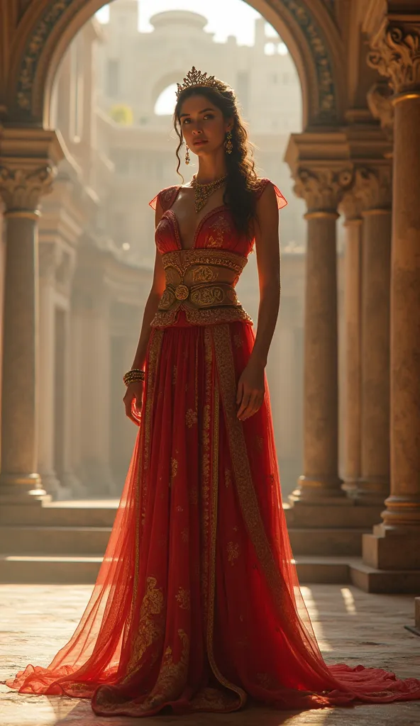  an ancient beautiful, charming roman empress wearing nice dress  . hyper realistic image , high quality , 8k 