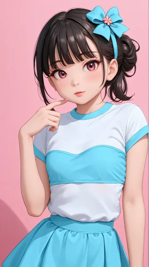Kizi girl,Highly detailed, Amazing work,Vitreous luster,((clean backdrop)),In pink,(((blue colors))),green color,red colour,Best quality at best,clean backdrop, shiny skin, very young korean girl, petite, slender, perfect breasts, sexy, heavy blushing, sub...