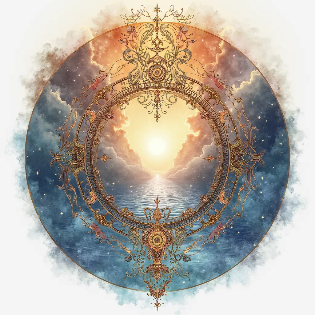 Design of luxury zodiac circle (((tarot card)), water color style, absolute circle.