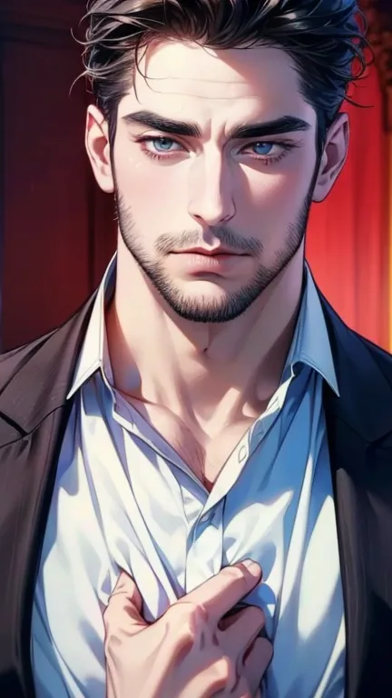 (  CEO,4K,8k,       highres,  masterpiece:1.2),      breasts,(Realistic,photoRealistic,photo-Realistic:1.37),36-year-old man,3 day beard,cute anime ,Portraits,strong,masculine,        dark hair,sharp jaw,               mesmerizing eyes               ,     ...