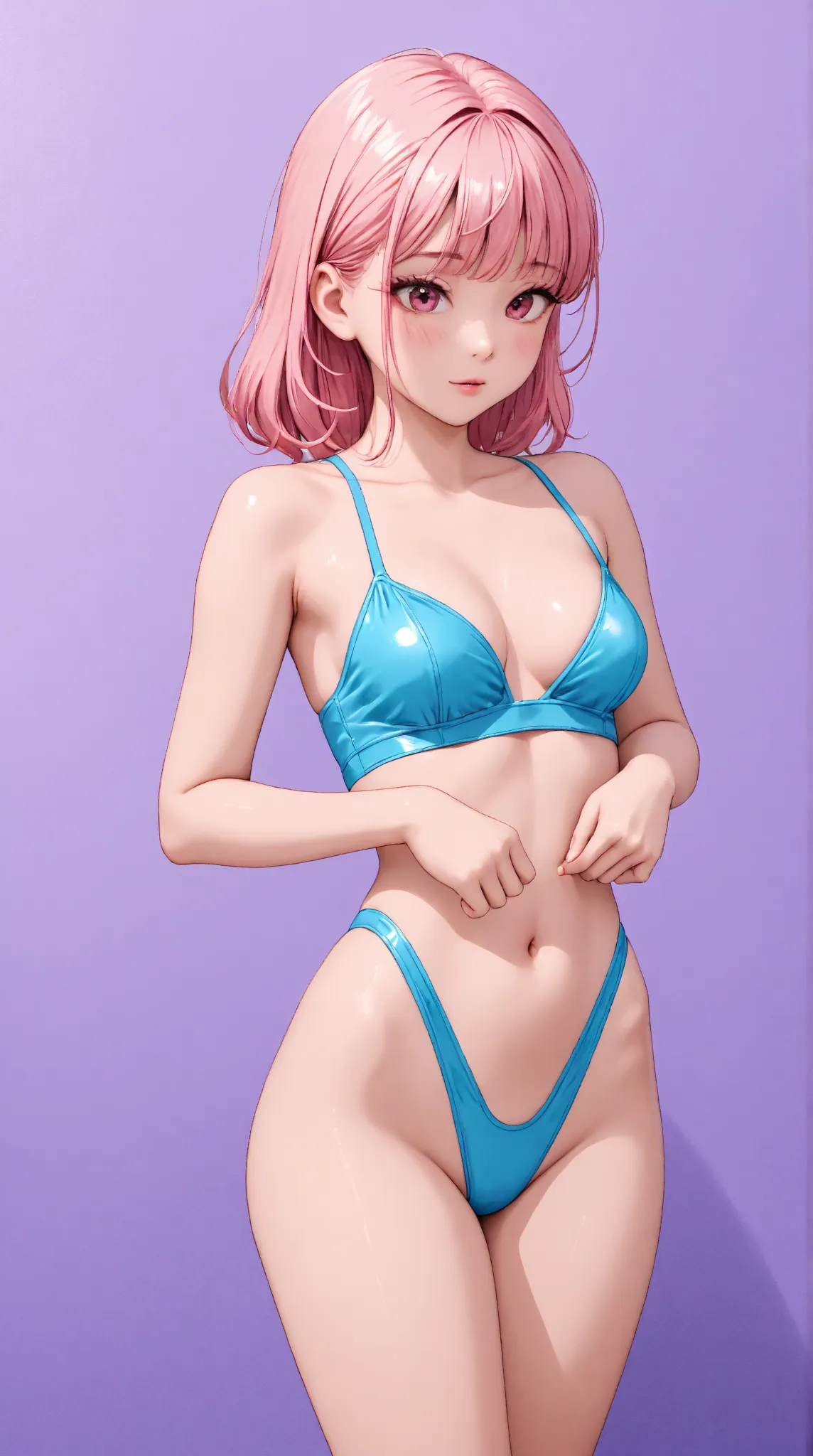 Kizi girl，Highly detailed, Amazing work，Vitreous luster,((clean backdrop))，In pink，(((blue colors)))，green color，red colour，Best quality at best，clean backdrop, shiny skin, very young korean girl, petite, slender, perfect breasts, sexy, heavy blushing, sub...