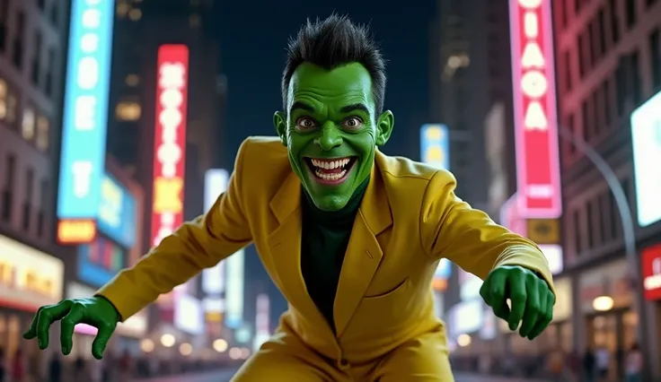 Jim Carrey in mask movie ready for action. 