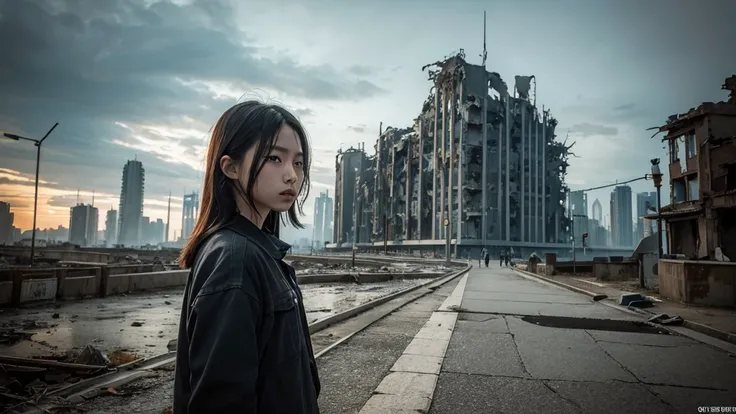 highest quality、masterpiece、ruined future city like a ghost、薄 dark、surrealist like a ghost super realistic、4K、Photo realistic、Ultra fine、Professional、HDR、UHD、Studio Lighting、Extreme detail、Dramatic Colors、Bokeh、 dark、ゴーストの様な、Futuristic、Desolate、ruins、neon、...