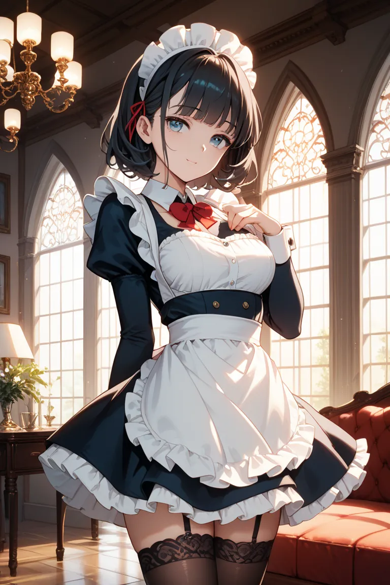 Maid girl with black hair