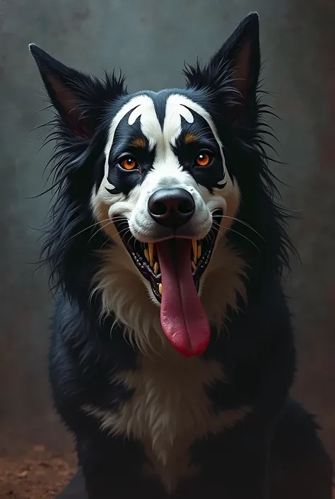 Create a dog with Gene Simmons makeup (The Demon) From the rock band Kiss