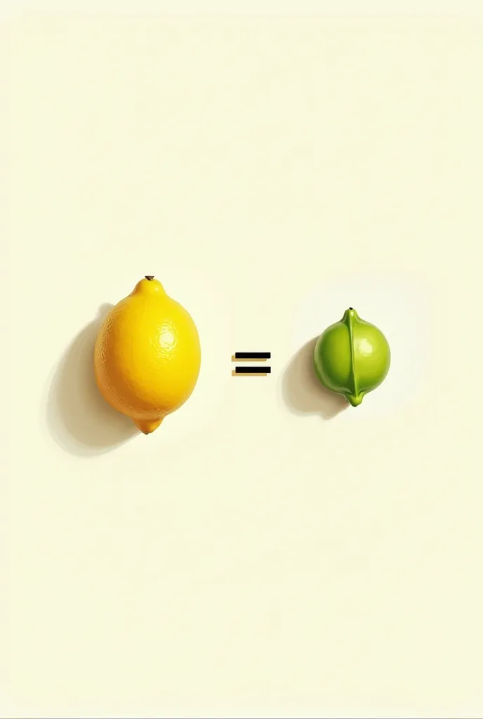 Create the image of an equation in which to the left of the equal there is a lemon, And to the right of the equal the fraction 1 / A pea 