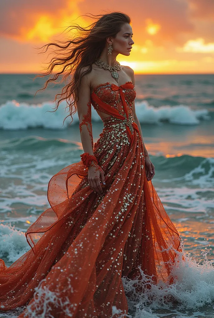 An outfit that symbolizes a sea on fire